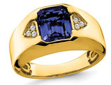 Mens 3.75 Carat (ctw) Lab Created Blue Sapphire Ring in 14K Yellow Gold with Diamonds